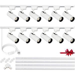 White Super Brightness 4000K Natural Light Dimmable Brightness 25W 2000lm J&L Type LED Track Lighting System with 13 FT Track Rails and Ceiling Spotlight Fixture Installation Package