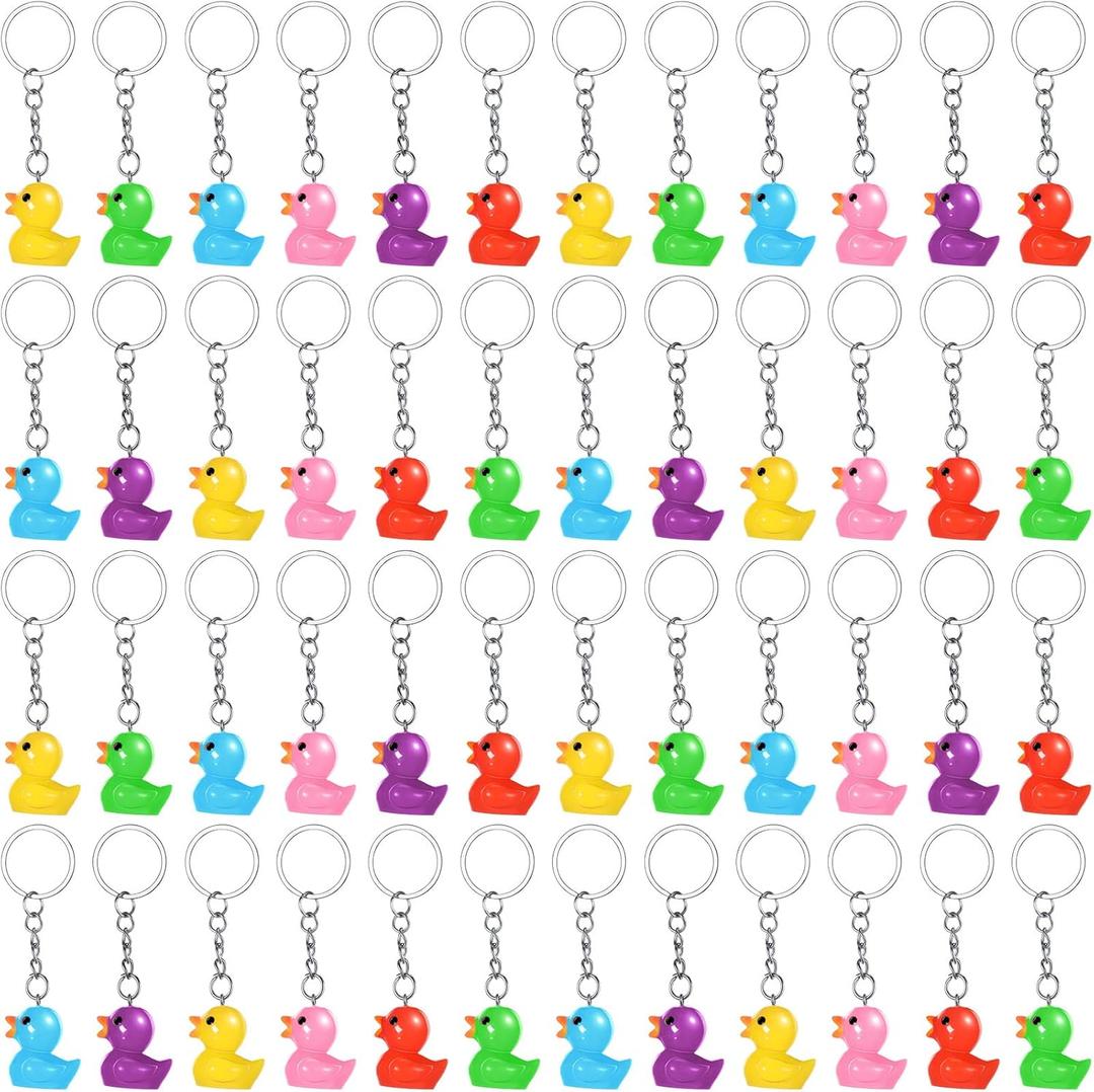 Plastic Duck Keychains Duck Party Favors Cute 3D Chains Small Ducky Pendant Accessories for Birthday Party Baby Shower (multi Color, 96 Pack)