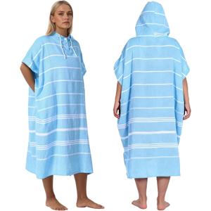 1pcs Cotton Turkish Towel Poncho Turkish Surf Poncho Changing Towels Wearable Beach Towel Hooded Swim Robe with Pocket Swim Cover Up for Adult Man Women Surf, Beach, Pool and Swim (Blue, L)