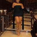 Sexy Strapless Tube Top Mesh Mini Dress for Women Bodycon Ruched Ribbons Birthday Date Night Dresses (Black, M)