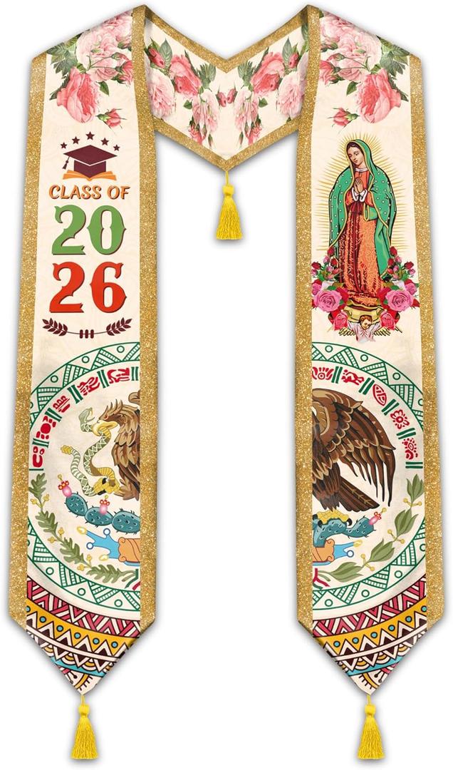 Mexican Graduation Sash, Hispanic Mexican American Graduation Stole Class of 2026