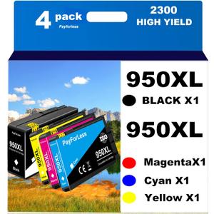 950XL 951XL Ink Cartridges Combo Pack for HP 950 XL 951 XL Replacement for HP OfficeJet Pro 8600 8610 8620 8100 8630 8660 8640 8615 8616 8625 76DW 251DW 271DW(1 Black, 1 Cyan, 1 Magenta, 1 Yellow)
