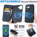 SHIELDON 2-in-1 Wallet Case for iPhone 17 6.3-inch 5G 2025 | Genuine Leather | Detachable | Flip Magnetic Closure | Wireless Charging | RFID Blocking Card Slot | Shock Absorbing Cover | Navy Blue