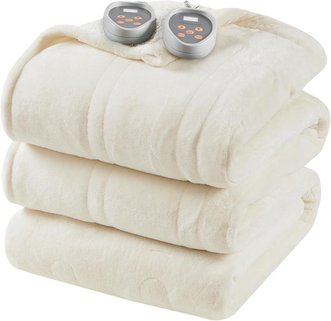 Beautyrest Heated Blanket, Electric Blanket, Soft, Warm, Reversible Plush - Sherpa Heating Blanket with 20 Heat Settings, 1-10 hrs Timer Auto Shut Off, Machine Washable, King (90 inx100 in), Ivory