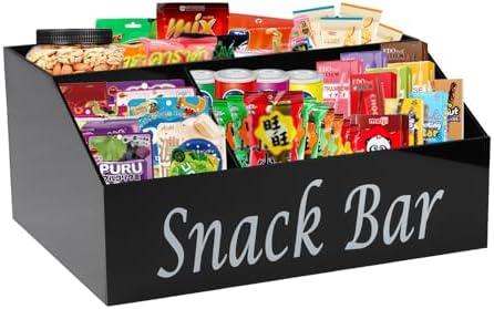 Xbopetda Snack Organizer for Countertop - Acrylic Storage Container With 4 Compartments for Kitchen Cabinet Pantry - Black Snack Bar Station