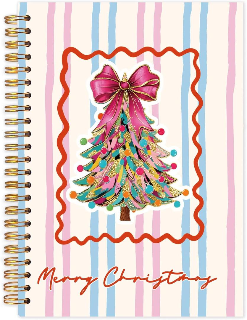 Yhtrg Coquette Christmas Tree Spiral Notebooks, Girly Preppy Colorful Coquette Glitter Christmas Journal Gifts for Women, Xmas Holiday Notebook Journal for Note Taking, 5.5x8.3 Inch