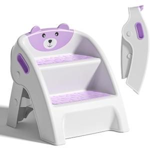 Folding Kids Step Stool for Bathroom and Potty Training,Anti-Slip, Anti-Tip A-Frame Design with 10-Second Setup-Potty 2 Step Stool for Toddlers (Purple)