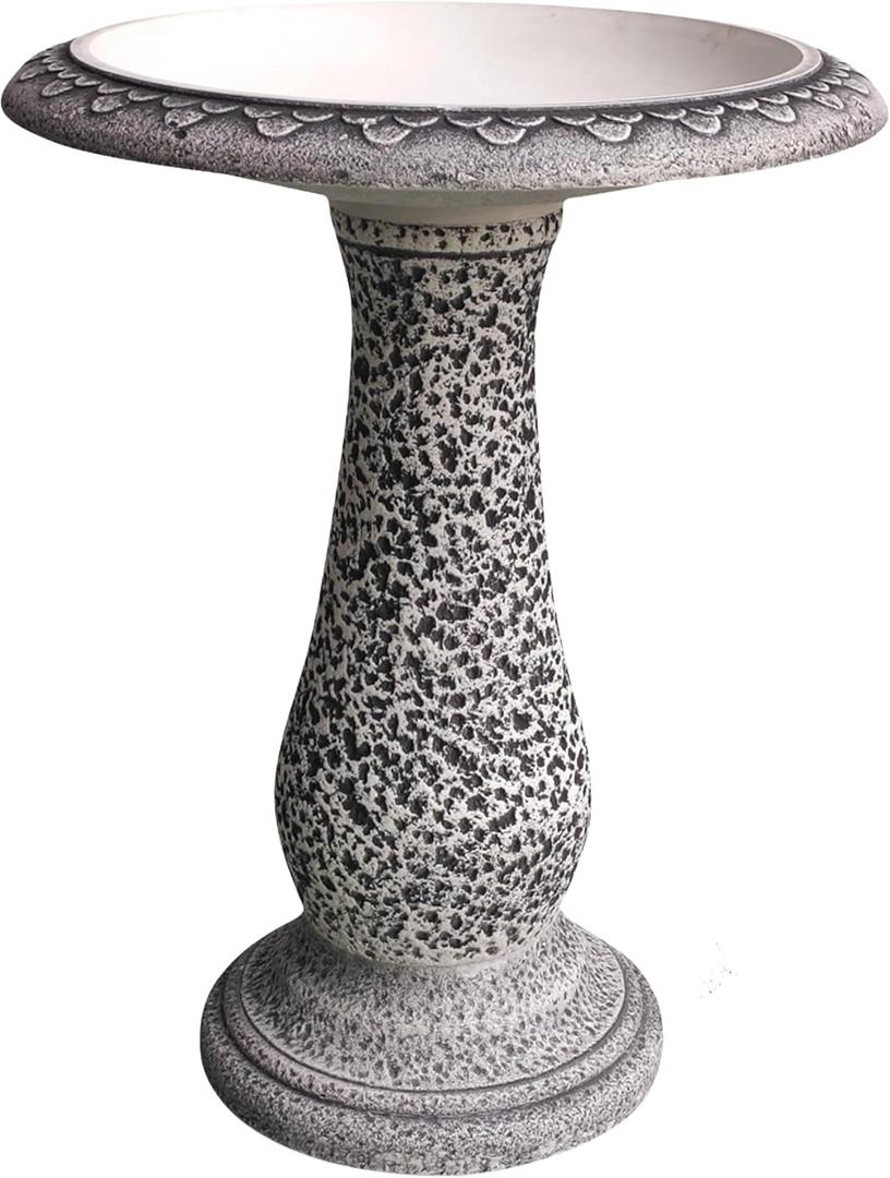 Bird Bath for Outside 23 Inch Speckled White - Stone-Resin Composite Pedestal Birdbath Bowl - Decorative Standing Outdoor Garden Decor for Front Porch Patio Yard Backyard Lawn Ornament