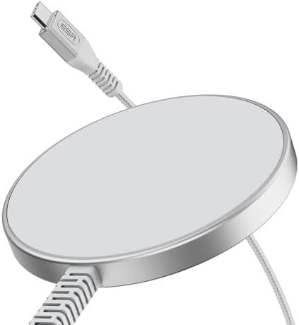 ESR for Magsafe Charger, 15W Wireless Charger, Wireless Charging Pad for iPhone 15/14/13/12, AirPods 4/3/Pro/Pro 2, Galaxy S25, Strong Magnetic Charging Pad with Type-C Cable, Silver