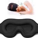 Sleep Eye Mask for Men Women, Sleeping Mask for Side Sleeper, Travel Blackout Night Blindfold Eye Shade Cover with Adjustable Strap (Black-3D)