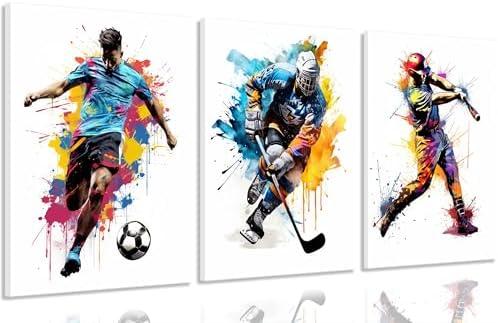Soccer Graffiti Canvas Wall Art Baseball Lce Hockey Pictures Wall Decor Physical Education Player Posters Prints Paintings for Teenagers Children'S Room Sports Enthusiasts Home Decoration, Pack of 2