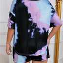 WDIRARA Women's Plus Size Tie Dye Pajama V Neck Short Sleeve and Shorts 2 Piece Nightwear (Purple, XL)