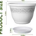 10 Inch Plant Pots with Drainage Hole - Lightweight Flower Pots for Herbs and Flowers - Home Decor Plastic Planters for Indoor Outdoor Plants- Pack of 4 (White, 10 inch)