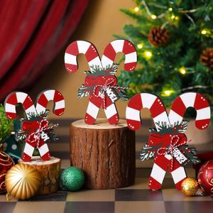 Kasyat 3 Pack Christmas Candy Cane Table Decor Christmas Wooden Decorative Sign Red and White Stripes Candy Cane Xmas Tiered Tray Decor Farmhouse Table Centerpieces Block Set for Home Shelf