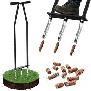 VASALAID Lawn Aerator Tool, Manual Core Lawn Aerator with 3 High Strength Stainless Steel Tines, Less Prone to Clogging Heavy Duty Grass Aerating Tool for Keep Your Lawn and Garden Healthy