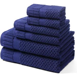 DIGEU 100% Cotton Bath Towels for Bathroom,Highly Absorbent Bath Towels Set Quick Dry,Luxury Soft Towels for Hotel (4, Navy Blue)