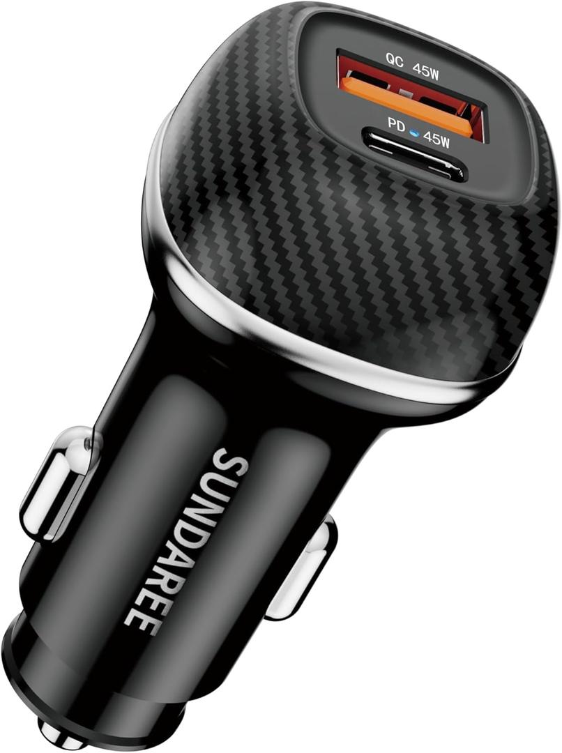 SUNDAREE 90W USB C Car Charger Fast Charging PD45W+QC3.0 Dual Port PD PPS USB Cigarette Lighter Charger Adapter for iPhone 16 15 Pro Max Plus 14 13 iPad Samsung (Black)