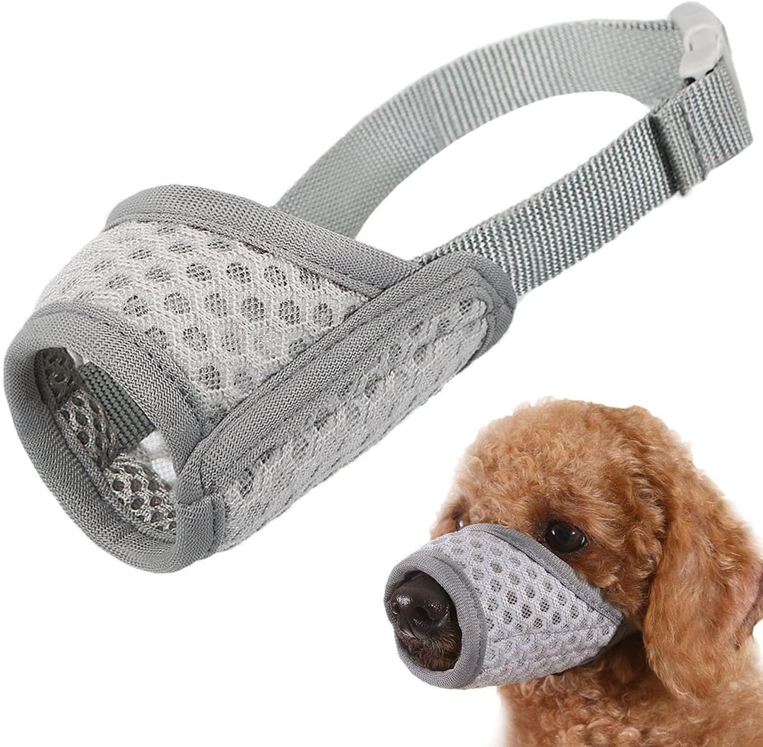 Mayerzon Dog Muzzle, Puppy Soft Mesh Muzzle for Small Medium Large Dogs Chihuahua Poodles Beagle Dachshund Corgis Labrador for Biting Chewing Grooming That Allows Panting Drinking(XS, Grey) (XS-(Snout 5-6))