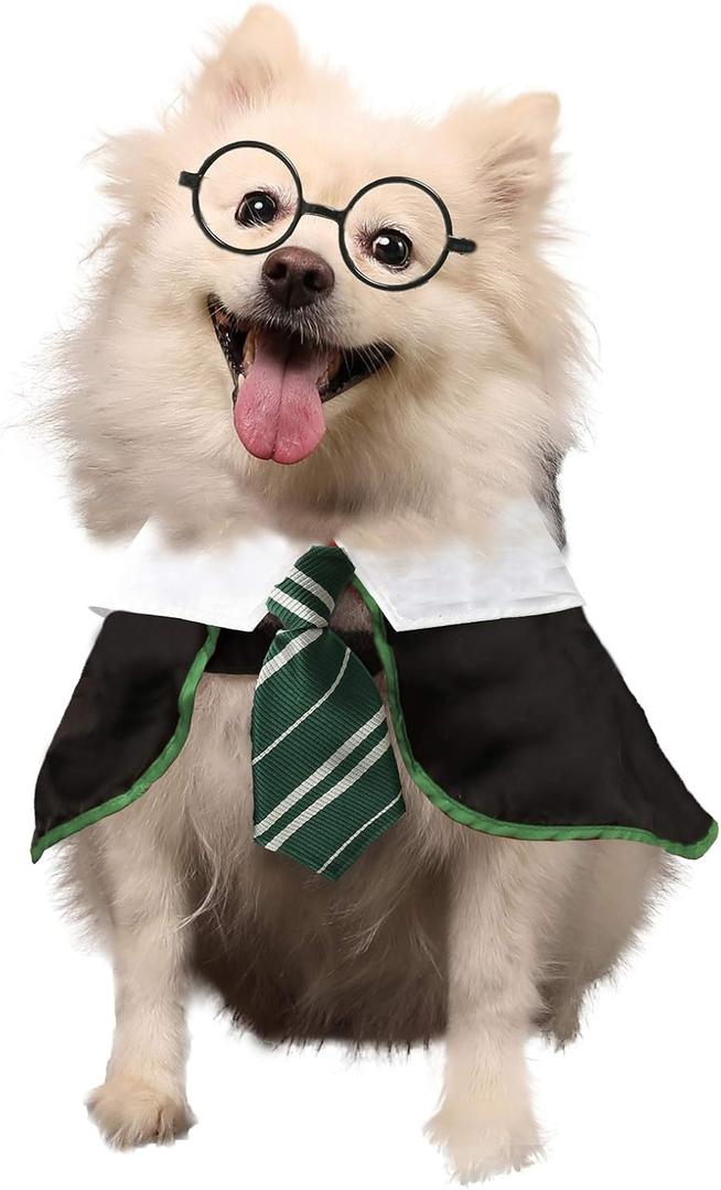 Dog Halloween Costume Pet Wizard Shirt Funny Cat Clothes for Dogs Cats Clothing with Glasses (X-Large,Green)