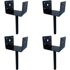 6"x5" 4PCS U Shape Fence Post Holder Black Powder Coated,Ground Spike Post Anchor Metal Concrete Post Anchor Deck Post Base