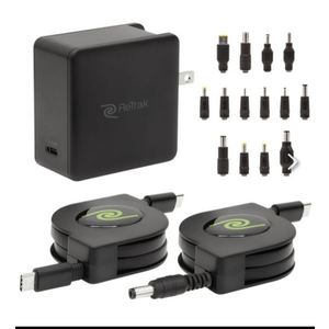 ReTrak 67W Retractable Universal Laptop Charger + 14 Tips USB C