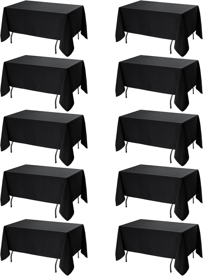10-Pack Black Tablecloths for Rectangle Tables, 70 x 108 Inches, Stain-Resistant Polyester Fabric for 6 Foot Tables - Washable Table Covers for Weddings, Banquets, Birthday Parties, Events