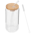 Insulated Glass Cup Straw and Lid Reusable Drink Cup for Water Coffee Tea with Bamboo Lid for Leakproof