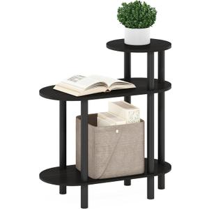 Furinno Turn-N-Tube Side Table, 3-Tier Oval Sofa End Table with Open Shelf, Toolless Assembly Night Stand, Bedside Table, for Living Room, Bedroom, Espresso