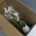 Briful Orchid Artificial Flowers 18in White Fake Orchid Silk Flowers with Ceramic Pot Faux Orchid Arrangement for Home Office Room Coffee Table Centerpiece Modern Decoration