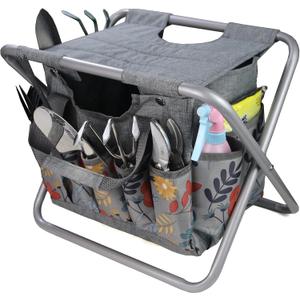 MDSTOP Folding Gardening Stool with Detachable Storage Tote Bag, Gardening Tools Set Organizer for Fishing Outdoor Sports Hiking Camping Garden, Gardening Gifts for Mom/Dad, Without Tools (Aluminum)