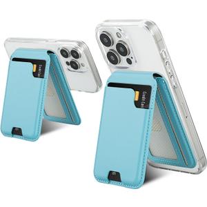 isee Magnetic Card Holder Wallet with MagSafe, Adjustable Stand for iPhone 16/15/14/13/12 Series Holds 5 Cards (Sky Blue)