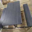 Giantex Picnic Bench Set Outdoor Camping All Weather Metal Base Wood-Like Texture Backyard Poolside Dining Party Garden Lawn Deck Large Picnic Tables for Adult (Black)