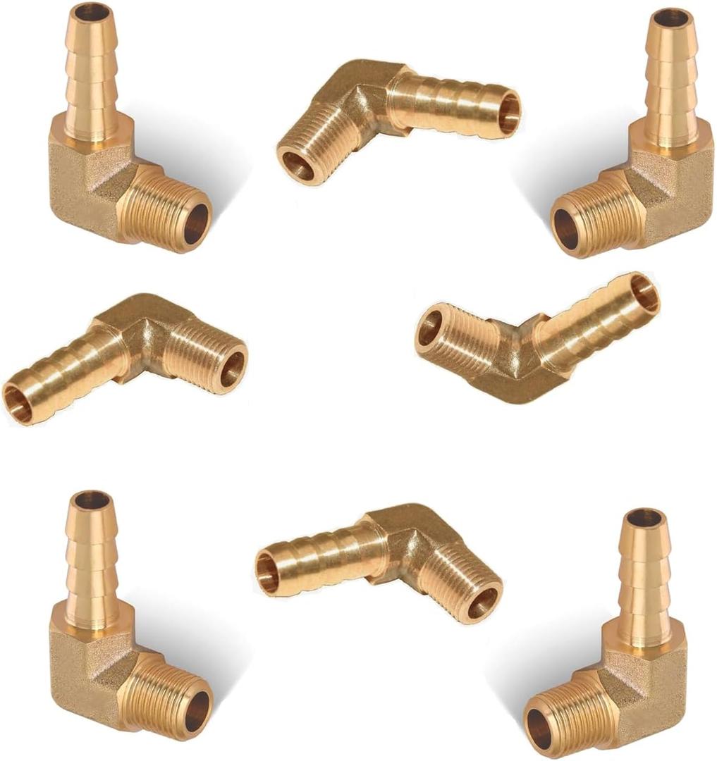 AOPANDA Brass Hose Fitting,90 Degree Elbow,1/4" Barb x 1/8 NPT Male Pipe Water/Fuel/Air(Pack of 8)