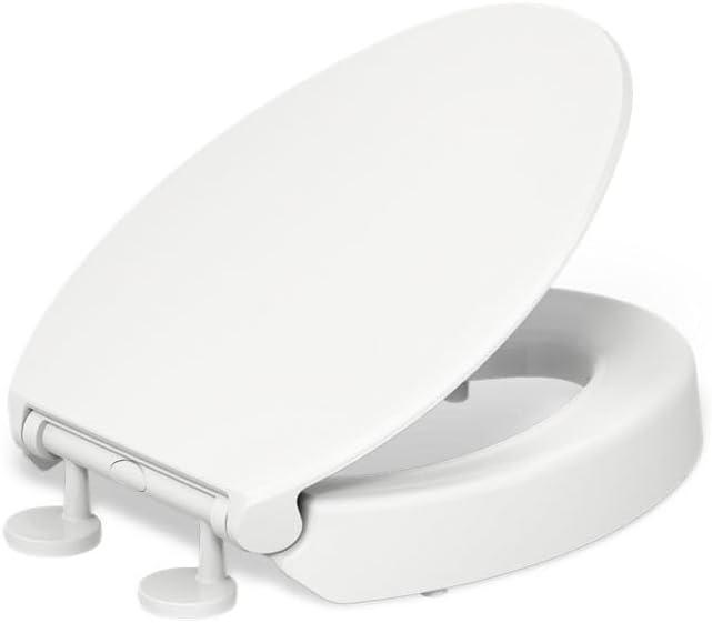 KOHLER 25875-0 Hyten Elevated Quiet-Close Elongated Toilet Seat, Contoured Seat with Grip-Tight Bumpers, Quick-Attach Hardware, White