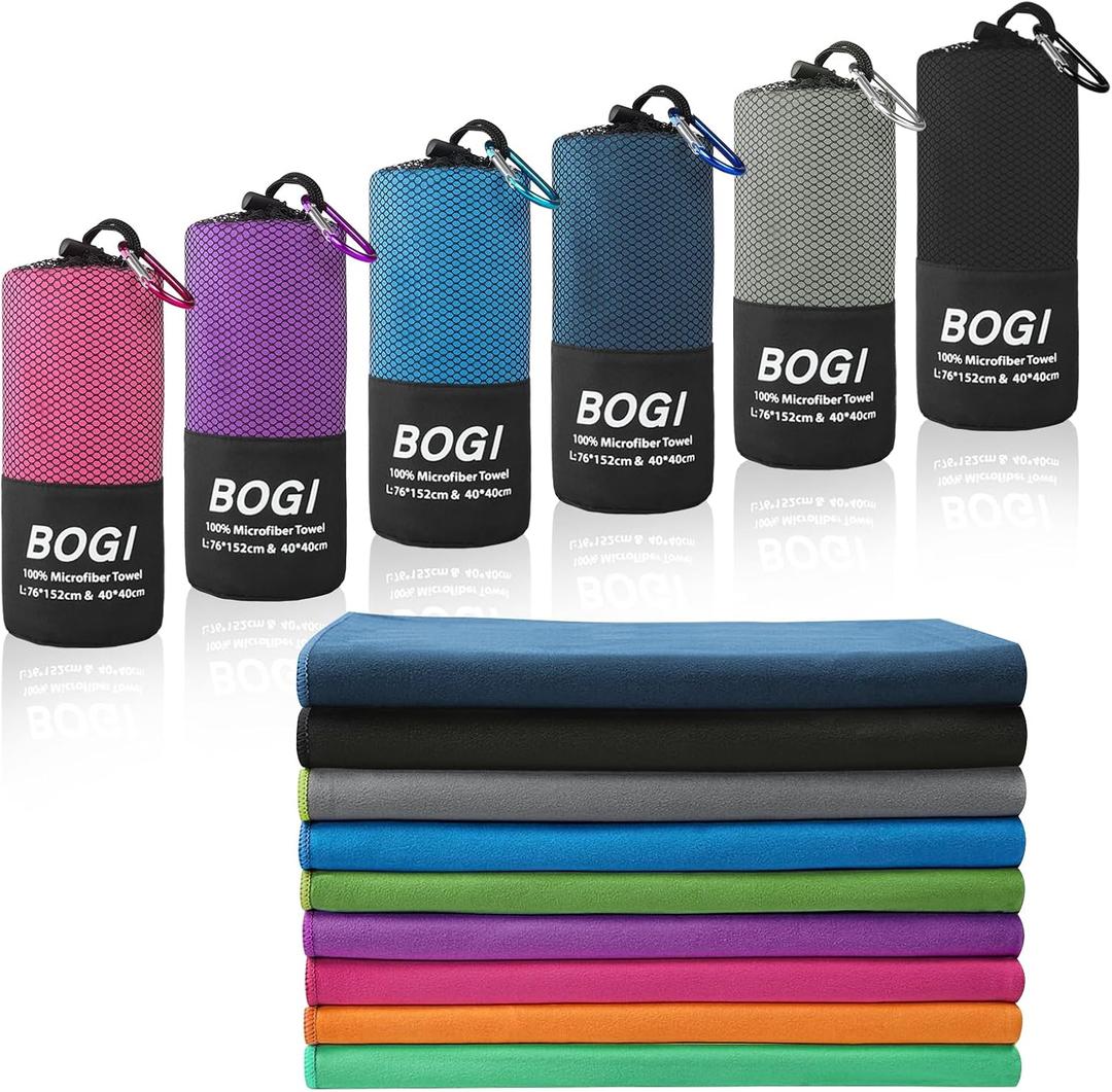 BOGI Microfiber Travel Sports Towel-Quick Dry Towel, Soft Lightweight Microfiber Camping Towel Absorbent Compact for Camping Gym Yoga Swimming Backpacking (L:60''x30''+16''x16''-Black) BOGI Microfiber Travel Sports Towel-Quick Dry Towel, Soft Lightweight Microfiber Camping Towel Absorbent Compact for Camping Gym Yoga Swimming Backpacking (L:60''x30''+16''x16''-Black)