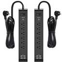 12FT Long Power Strip Surge Protector - with 6 Outlets 4 USB Ports, Heavy-Duty Braided Extension Cord, Flat Plug, 900 Joules, 15A Circuit Breaker, Wall Mount for Home Office (2 Pack)