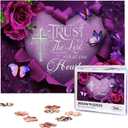 500 Piece Wooden Christian Jigsaw Puzzle for Adults - Inspirational Religious Floral Cross with Trust in The Lord Bible Verse, Faith-Inspired Gift for Christian Women & Men