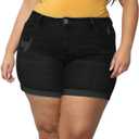 Sghenr Plus Size Women's Ripped Denim Jean Shorts High Waisted Stretchy Folded Hem Short Jeans(SolidBlack,18W)