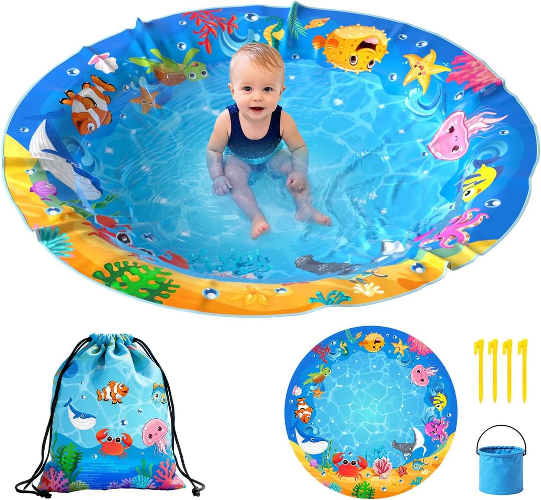 4.9 X 4.9 Feet Baby Beach Pool, Waterproof Beach Pool Blanket for Toddler, 2 in 1 Toddler Paddling Pool with Carrying Bag, Collapsible Beach Puddle Mat for Boys Girls Kids Infant Outdoor Beach Toys