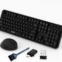 Wireless Keyboard and Mouse Combo, MOFII 104 Keys Full-Size Retro Round Keys Typewriter Keyboards Ergonomic Keyboards and Mouse Wireless for Windows, PC, Laptop, Desktop Black