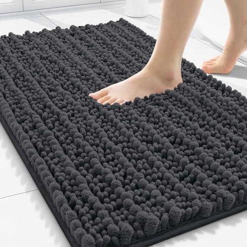 Smiry Bathroom Rugs Mat 30x20, Extra Soft Absorbent Chenille Bath Rugs, Non Slip Rubber Backing Machine Washable Quick Dry Bath Mats for Bathroom Floor, Tub, Shower, Home Decor Accessories, Dark Grey