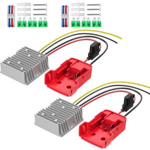2 Pack 18V to 12V Azocek Step Down Converter Compatible with Mil-wau-kee 18V Battery Power Wheel Battery Adapter DC 12V 20A 240W Buck Converter Regulator with 30A Fuse & Wire Terminal