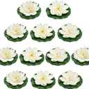 12pcs Floating Foam Lotus Flowers with Lily Pads, Artificial Pond Plants Ornaments for Pool Aquarium Water Decoration, White
