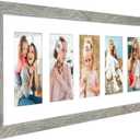 8x24 Collage Frame with 5 Openings 4X6 Pictures, Multiple Picture Frame with Mat, Wall or Tabletop Decor, Grey Wood Grain (Pack of 1)