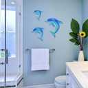 Dolphin Wall Decor Metal Fish Wall Decor Sea Coastal Outdoor Wall Art Metal Beach Ocean Decor For Bathroom Indoor Garden Yard Pool Outdoor Patio Kitchen (3 Pcs)