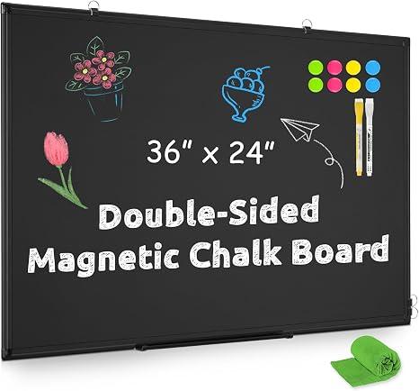 Magnetic Chalk Board Black Chalkboard Double-Sided Blackboard for Wall
36"x24" Black Aluminum Frame Large Black Board Office Kitchen Home Decor School Supplies