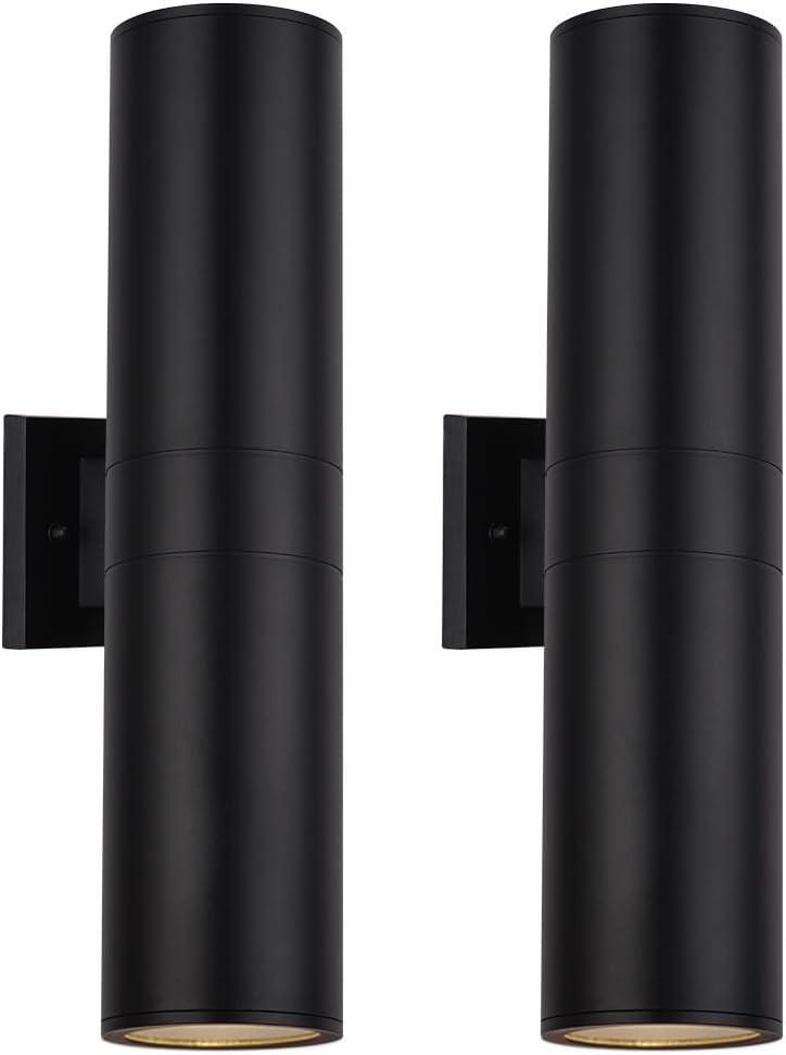 Cerdeco 18" Black Cylinder Outdoor Light Fixture,Up and Down Lights Outdoor