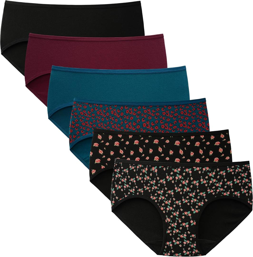 INNERSY Womens Underwear Cotton Hipster Panties Regular & Plus Size 6-Pack (X-Large, Dark Rose)