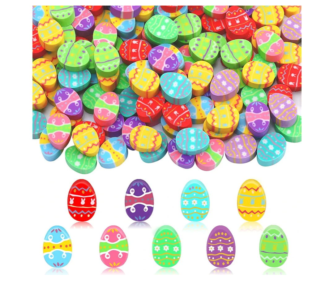 JUNEBRUSHS 150 Pcs Easter Egg Erasers Bulk, 9 Styles Mini Cute Rubber Erasers for Classroom Prizes, Party Favors Easter Egg Hunt Gifts Stationery Easter Basket Filler 2 pack