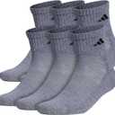 adidas Men's Socks, Athletic Cushioned Quarter 6-Pack, Ankle Fit with Arch Support (X-Large, Heather Grey/Black)